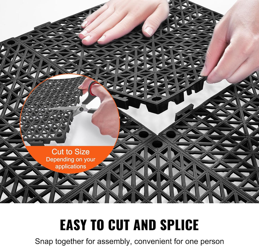 Interlocking Tile 50PCS Black, Drainage Tiles 12" x 12" Splicing, Soft PVC Interlocking Drainage Floor Tiles