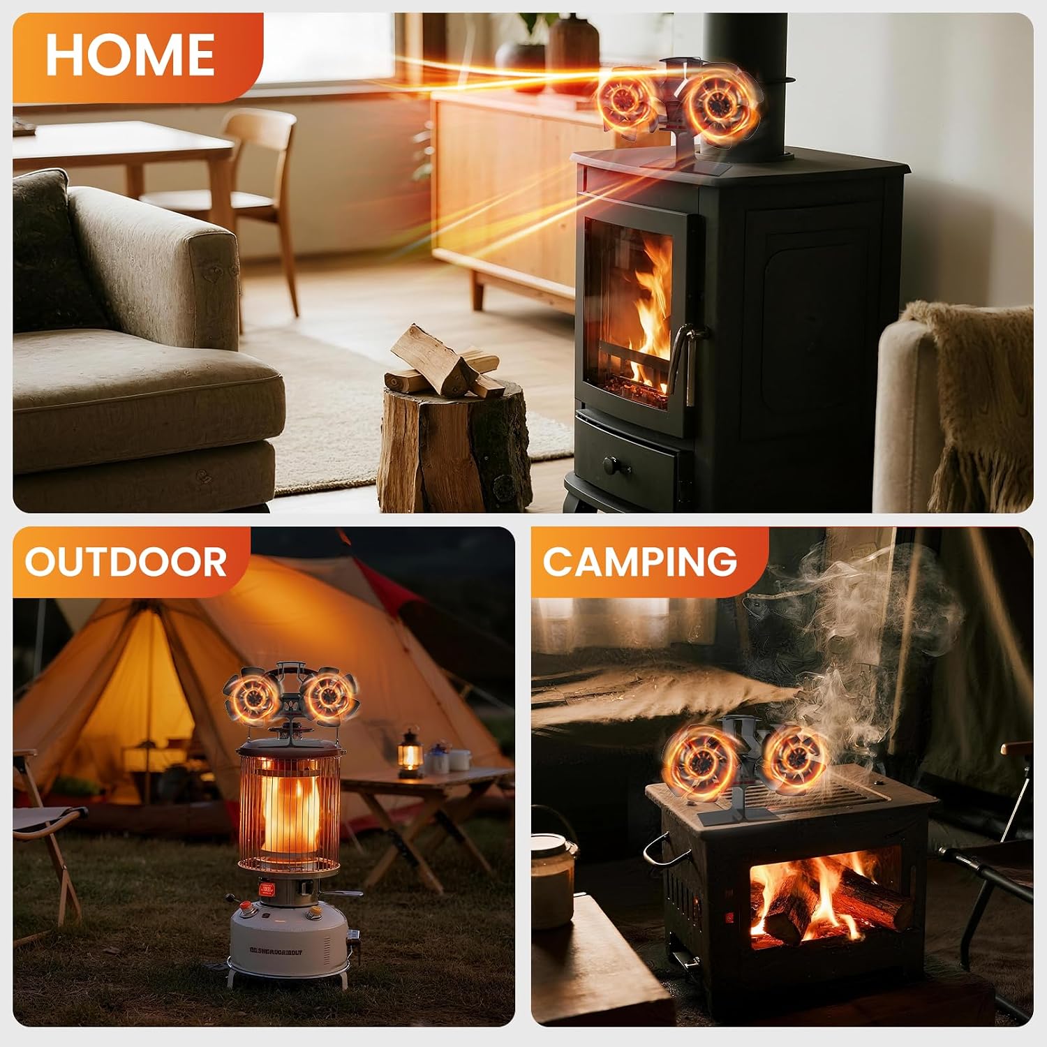 Wood Stove Fan Heat Powered Dual Motor | Non Electric Heat Activated Fan for Wood Burning Stove | Thermoelectric