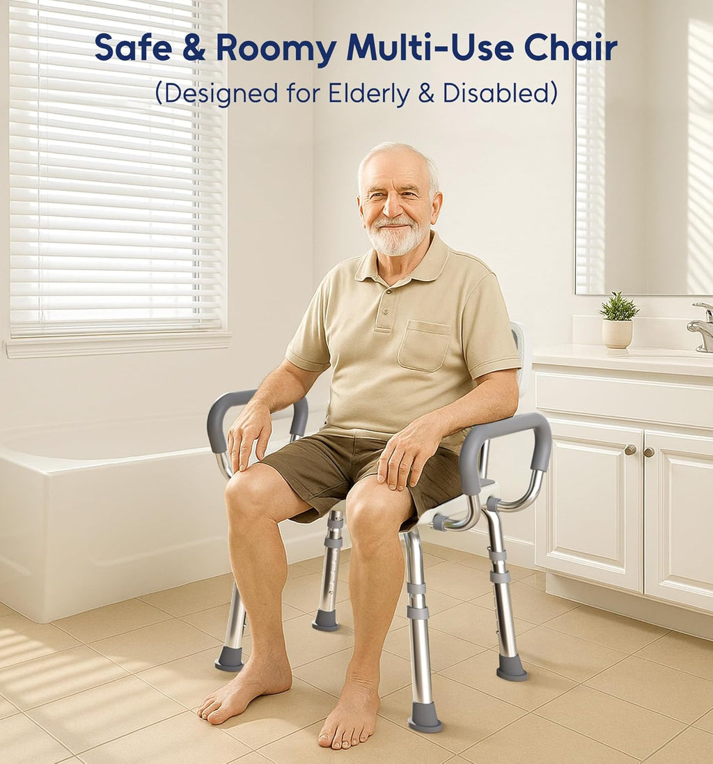 Shower Chair for Inside Shower with Arms and Back, 500lbs Capacity Height Adjustable Shower Seat with Thickened Frame