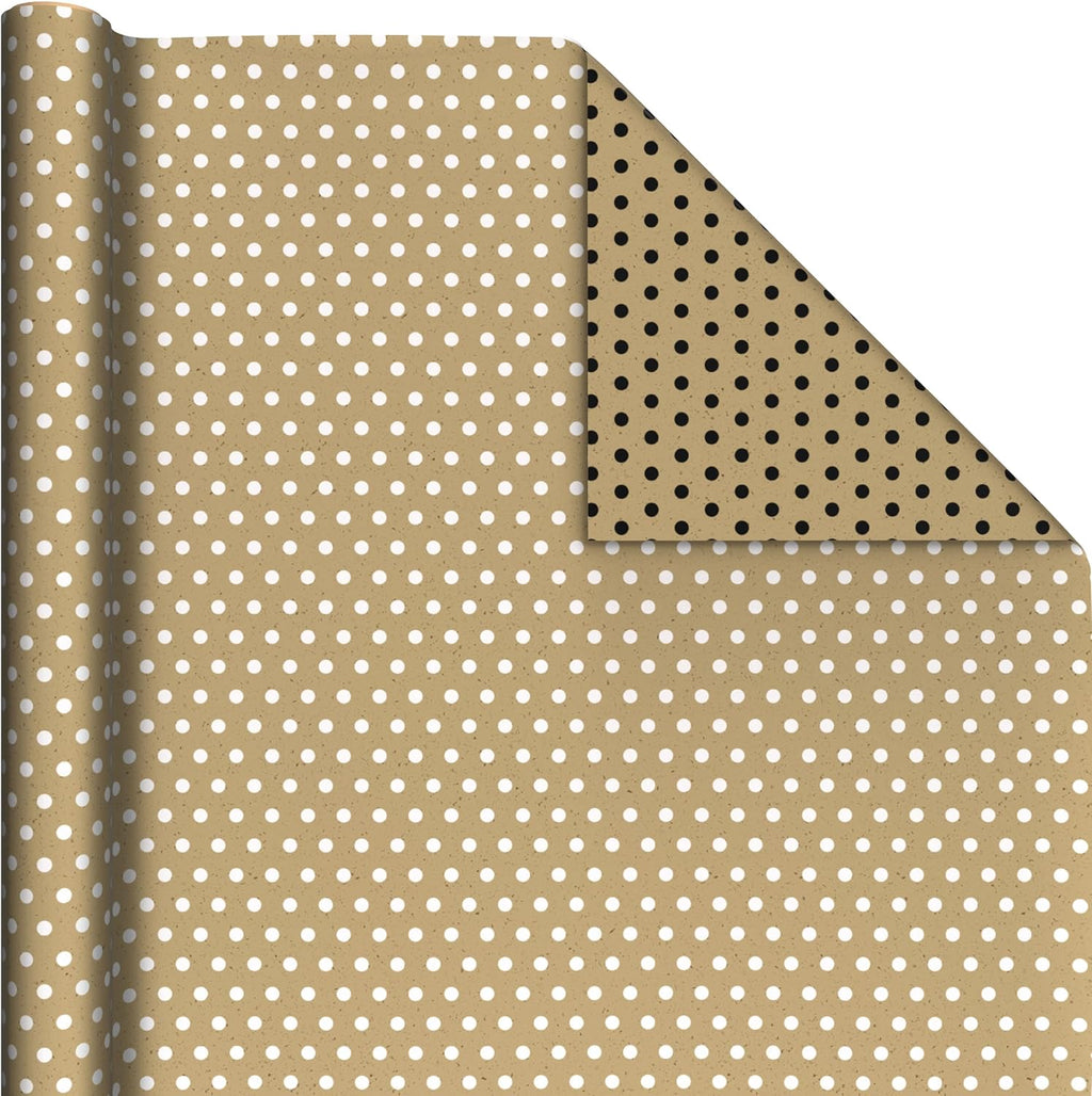Reversible Wrapping Paper Rolls, 2 Rolls (Kraft, Striped, Dots)