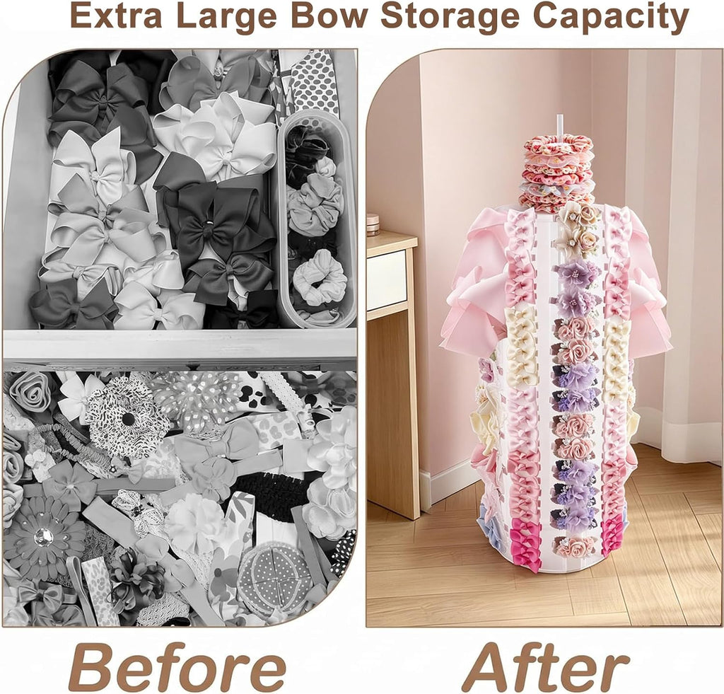 Rotating Hair Bows Holder, Headbands Organizer Scrunchies Claw Clips Display, Hair Accessories Storage Nursery Room