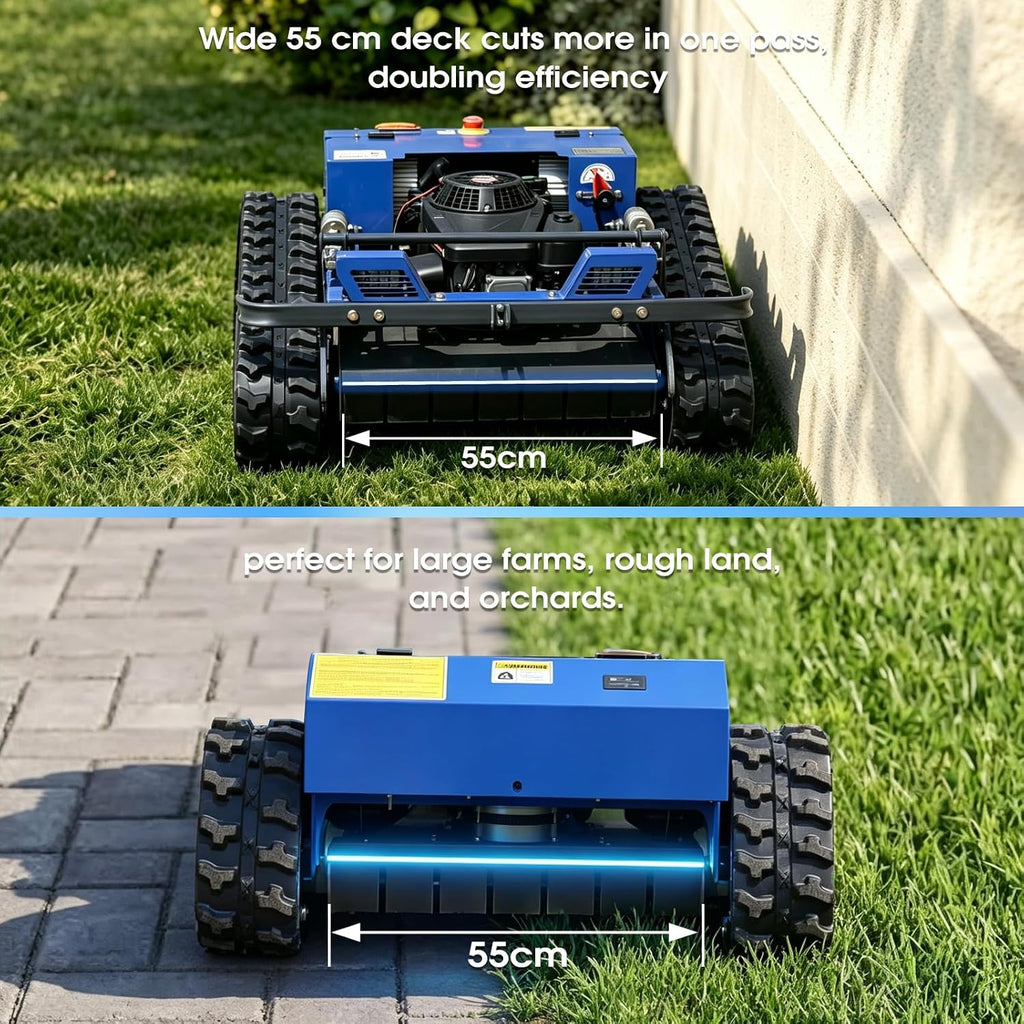 Remote Control Brush Mower – 9HP Gas, 58cm Wide Deck, Auto-Retracting Blades, 40° Slope, 1800W Sealed Brushless Drive