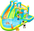 Inflatable Water Double Slides with Blower, Jumping Castle with Deep Pool, Bounce House for 5 Kids Aged 3-10, Water