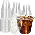 9 oz 50 Pack Clear Plastic Cups with Flat Lids, Disposable Cups With Straw Slot Lids for Cold Drinks