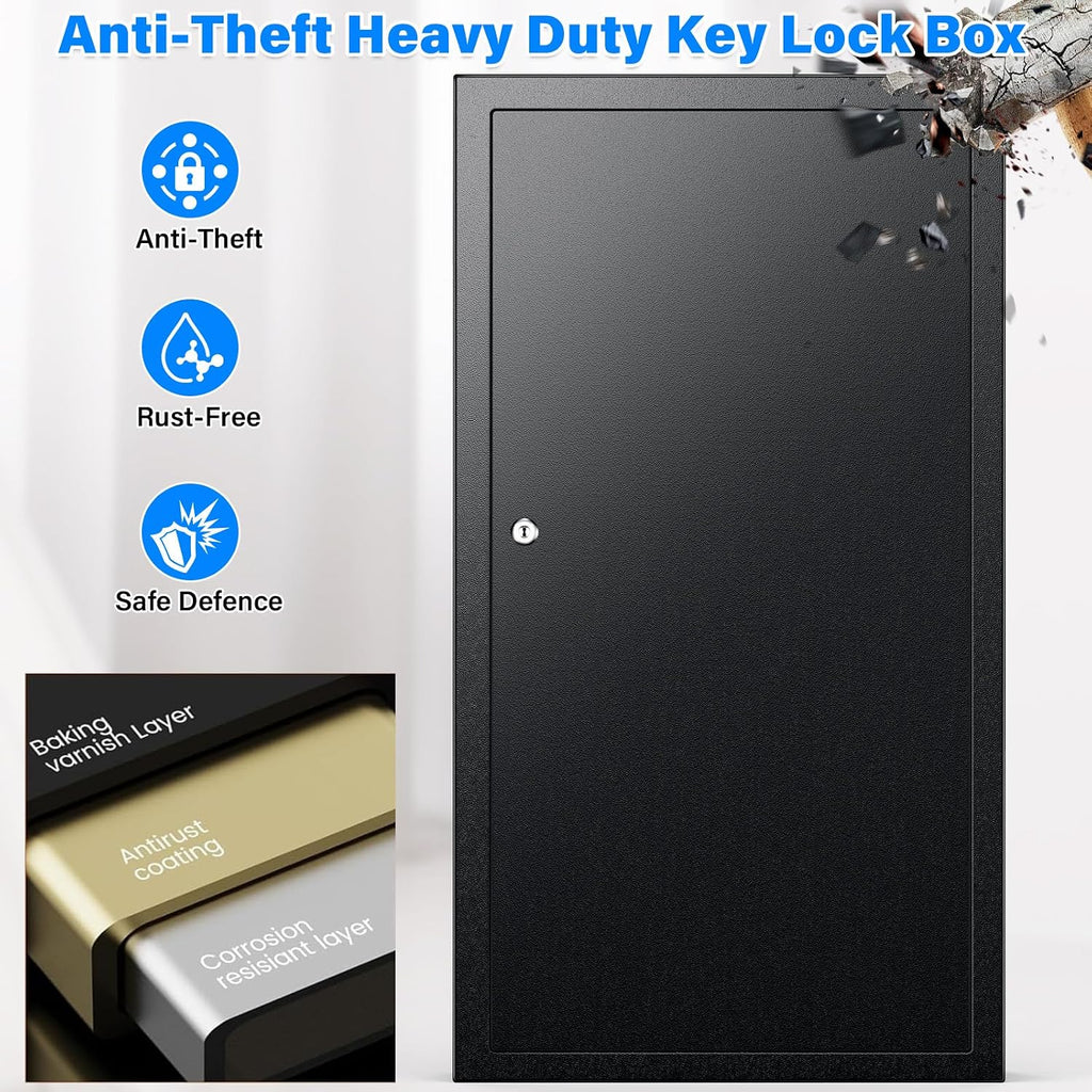 250 Keys Key Lock Box Wall Mount with Additional 24 Side Hooks and Key Tags | Anti-Theft Key Cabinet with Side Drop