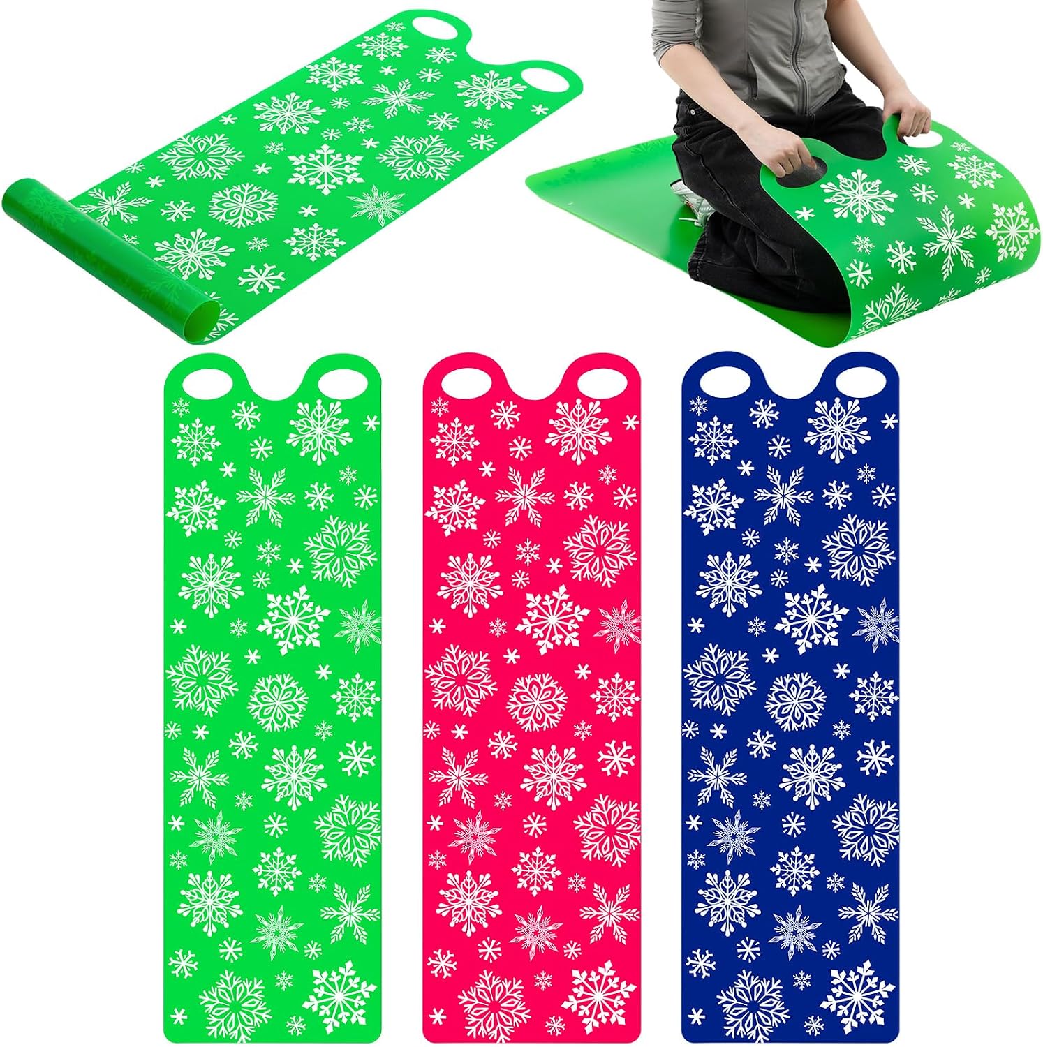 54" Large Snow Sled for Adults Flexible Flying Carpet Snowflake Slider Mat Sledding Equipment Snow Lightweight Roll