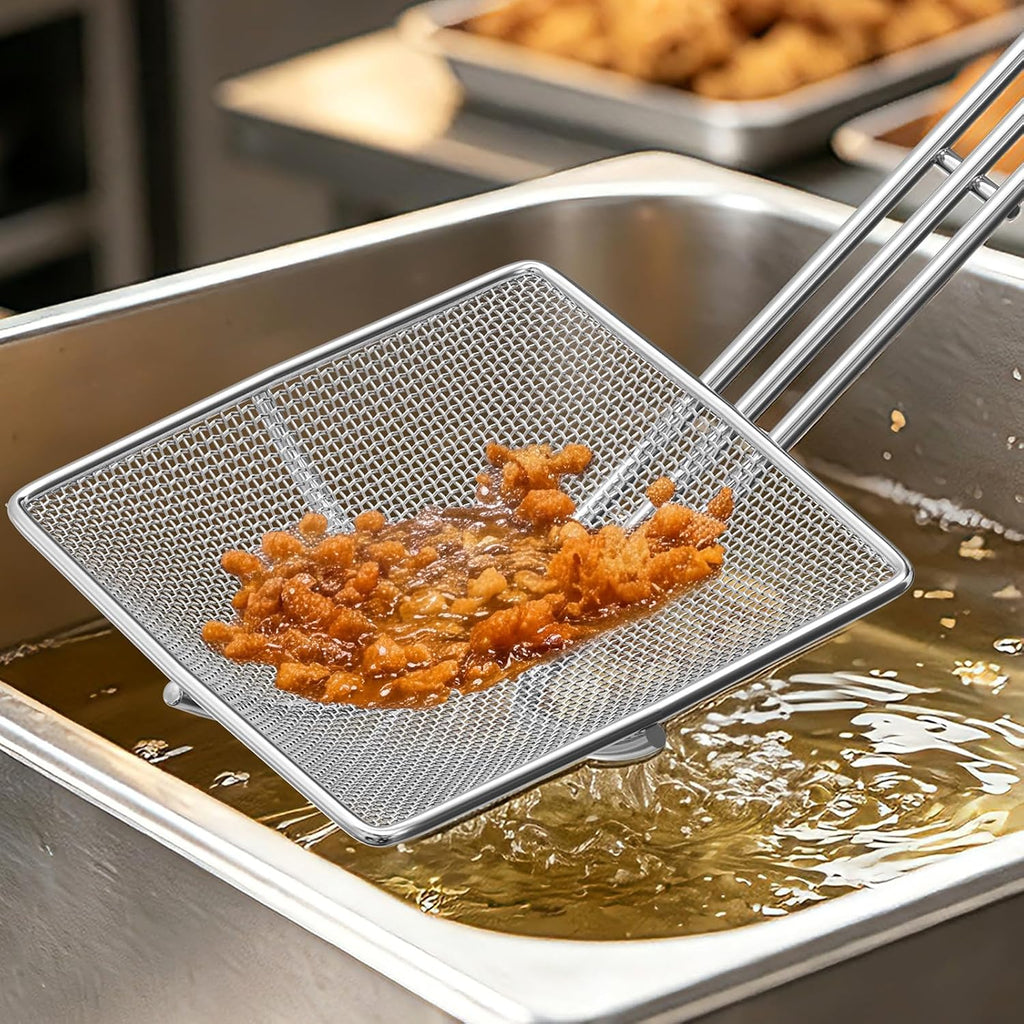 2-Pack Square Mesh Strainer – 6.5" Stainless Steel Fryer Skimmer