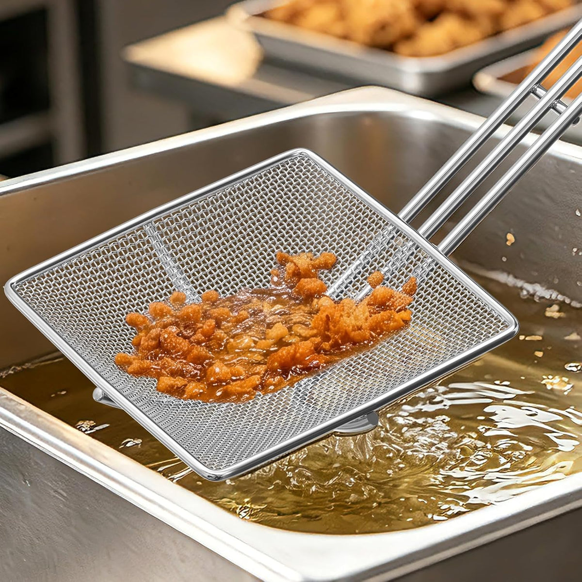 2-Pack Square Mesh Strainer – 6.5" Stainless Steel Fryer Skimmer