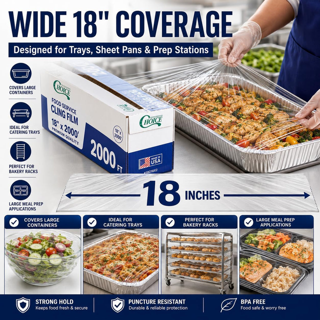 18" x 2000' Heavy Duty Food Service Plastic Wrap with Serrated Cutter