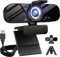 Full HD Webcam with Built-in Microphone and Rotatable Tripod, 2K Video and Wide Angle Camera, Privacy Cover