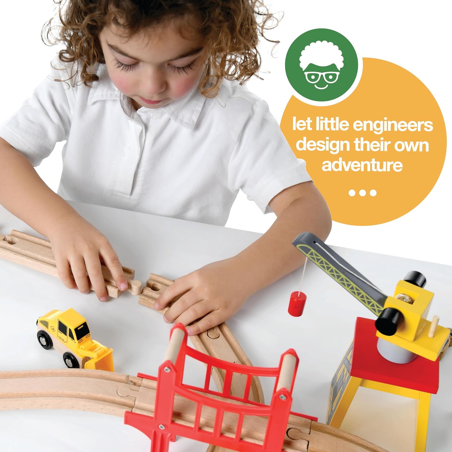 Wooden Train Set Toddler Toys - 38 Pieces Wood Train Track Set for Toddlers 3-4 Years with Crane, Bridge & Accessories