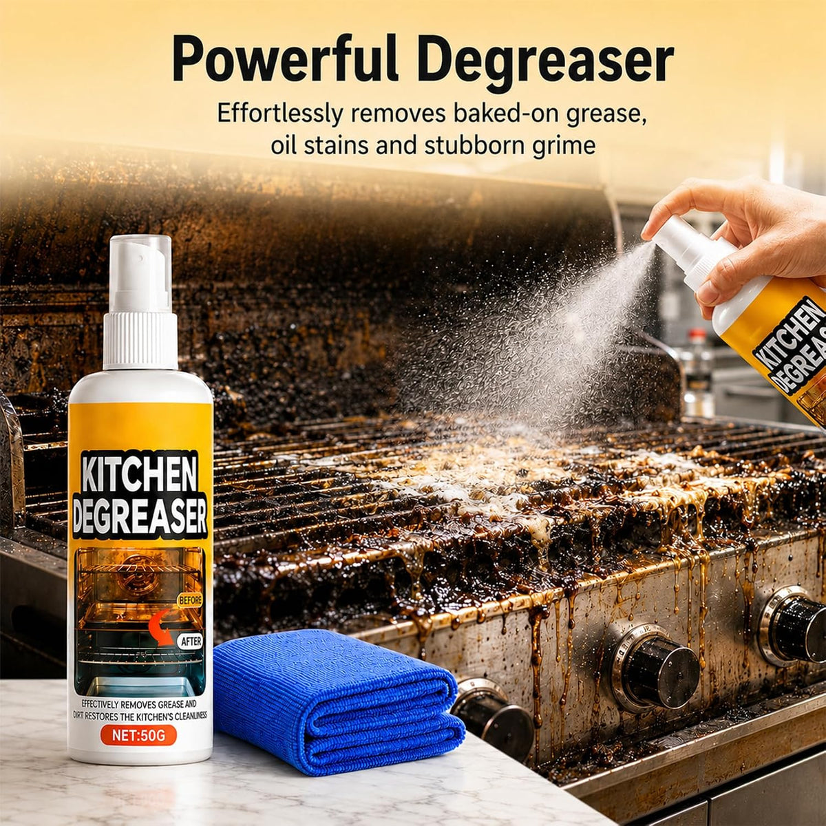 GreaseKiller BBQ Grill Cleaner Spray, Kitchen Surface Degreaser, Kitchen Spray Cleaner and Degreaser, Multi-Surface