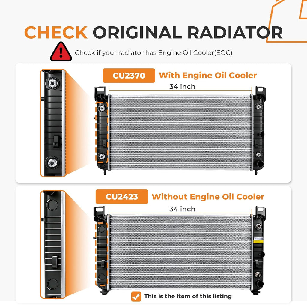 Autoexact CU2423 Radiator for 1999-2016 Chevy Silverado Suburban Tahoe Avalanche Cheyenne, Engine Radiator for 1999-2013 GMC Sierra Yukon, for Cadillac Escalade/ESV/EXT/Hummer H2, with TOC, w/o EOC