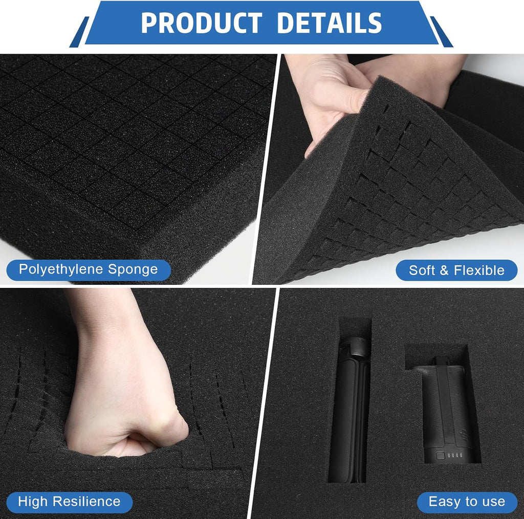 Pick and Pluck Foam Inserts, 4 Pcs 12 x 12 In, 2 Thick Polyurethane Foam