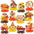 12 Pcs Fall Party Decoration Fall Honeycomb Centerpiece Pumpkin Maple Gnome Truck Sunflower Autumn Table Topper