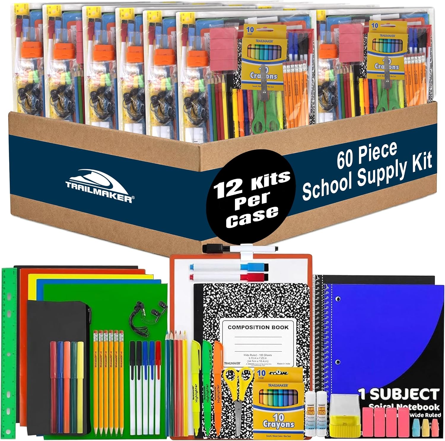 Bulk Back to School Supplies 60 Piece Bundle Kits for Girls, Boys, Kids | Back to School Supply Box Set Includes