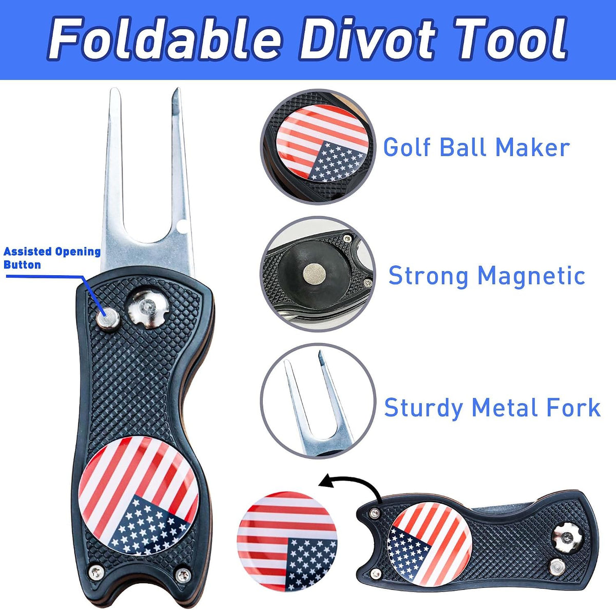 Golf Club Brush and Amercian Flag Golf Towels, Golf Groove Cleaner Cleaning kit, Golf Accessories Cleaner Tool with