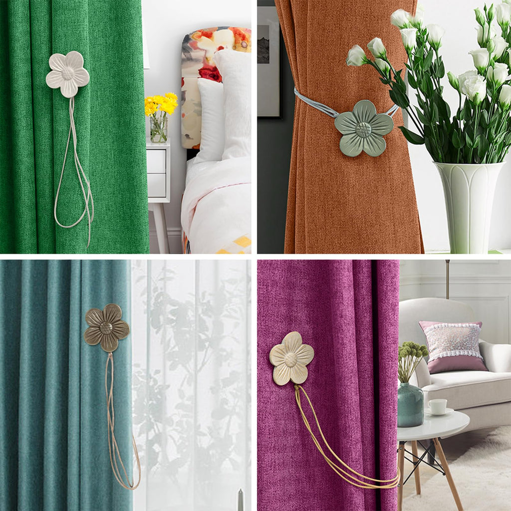 Magnetic Curtain Tiebacks, Flower Vintage Curtain Holdbacks, Coffee