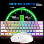 2.4G 60% Wireless Gaming Keyboard and Mouse Combo (White-Grey) | Include Mini Wireless Gaming Keyboard, Ergonomic
