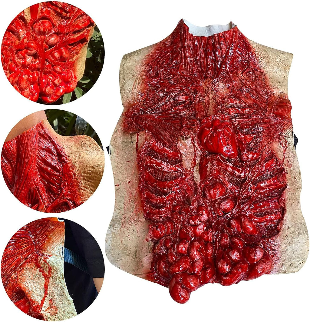 Halloween Body Parts Costume Bloody Intestine Torso Chest Cosplay Props | Latex, worn on the outside, adult, with