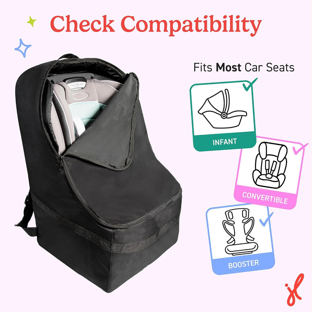 Padded Backpack Car Seat Bag - Car Seat Travel Bag for Airplane, Cover Fits Most Baby & Infant Carriers & Boosters