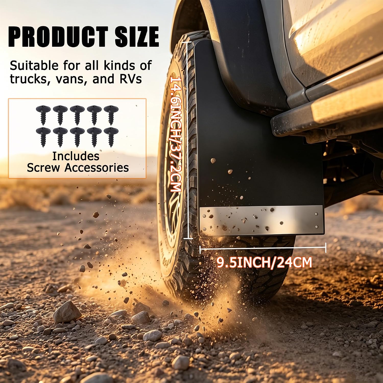 Universal Mud Flaps Black Mudguard for Trucks Cars SUVs Vans | Car Wheel and Tire Mud Flaps with Night Reflectors