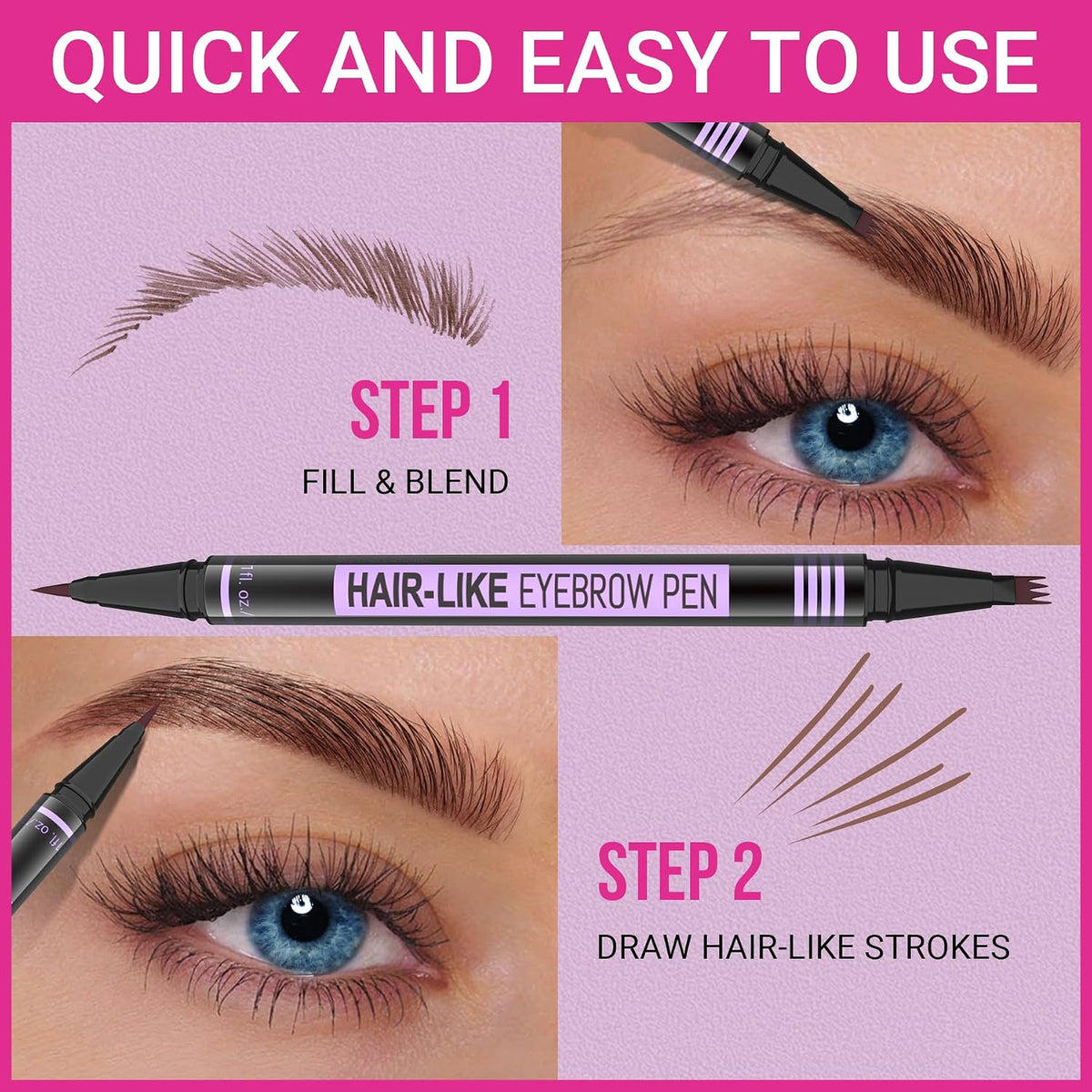 Eyebrow Pen - Eyebrow Pencil Magic 2-in-1 Eye Brow Pencils for Women with 4-Fork-Tip and Precise Brush-Tip Create
