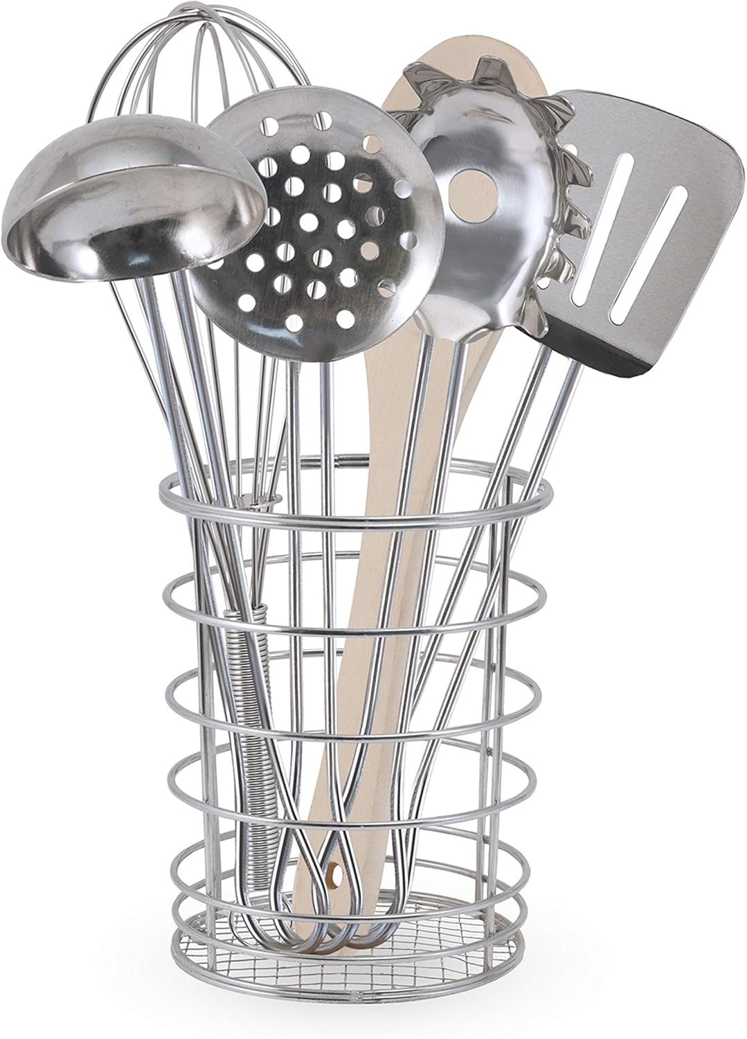 Melissa & Doug Stir & Serve Cooking Utensils (7 pcs) - Stainless Steel & Wooden Play Kitchen Accessories, Preschool