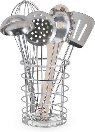 Melissa & Doug Stir & Serve Cooking Utensils (7 pcs) - Stainless Steel & Wooden Play Kitchen Accessories, Preschool