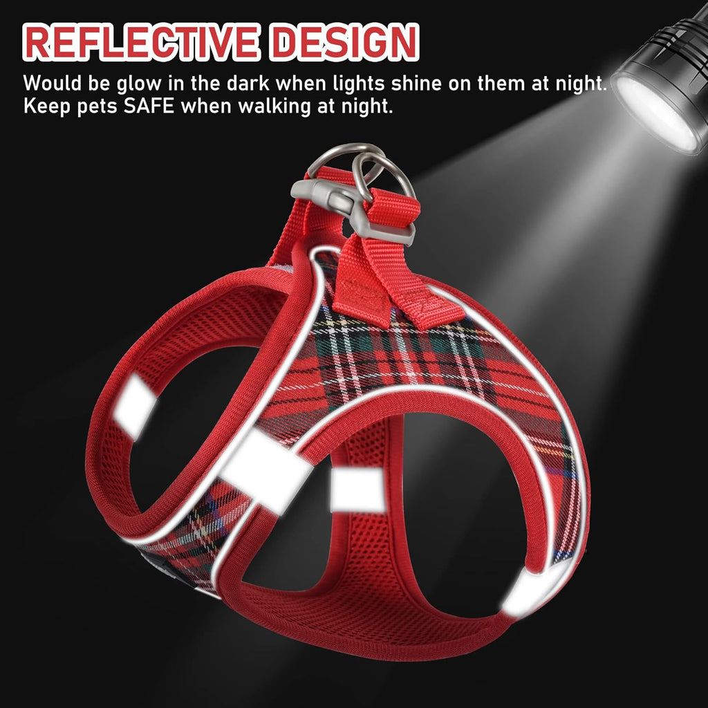 Small Dog Harness Collar and Leash Set, Step in No Chock No Pull Soft Mesh Adjustable Dog Vest Harnesses Plaid