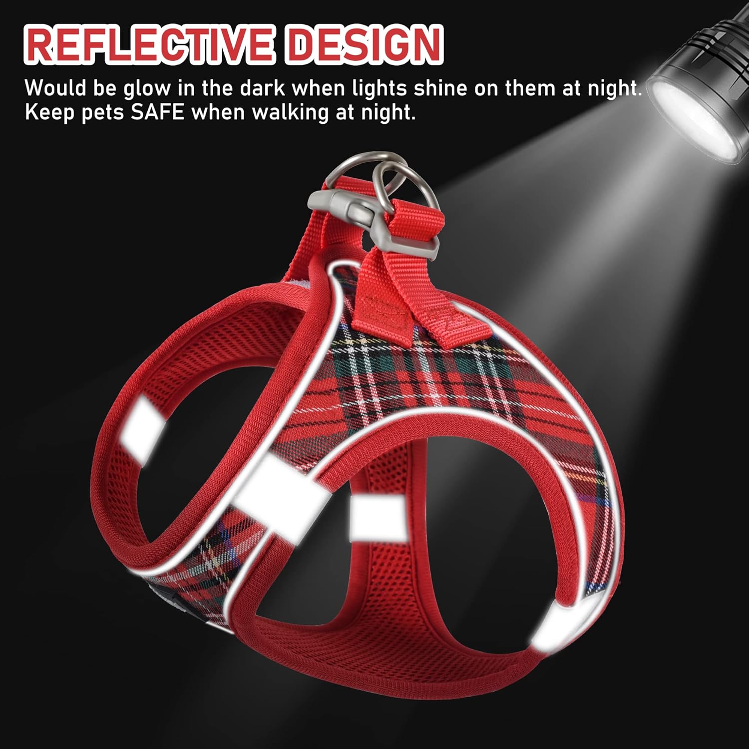 Small Dog Harness Collar and Leash Set, Step in No Chock No Pull Soft Mesh Adjustable Dog Vest Harnesses Plaid