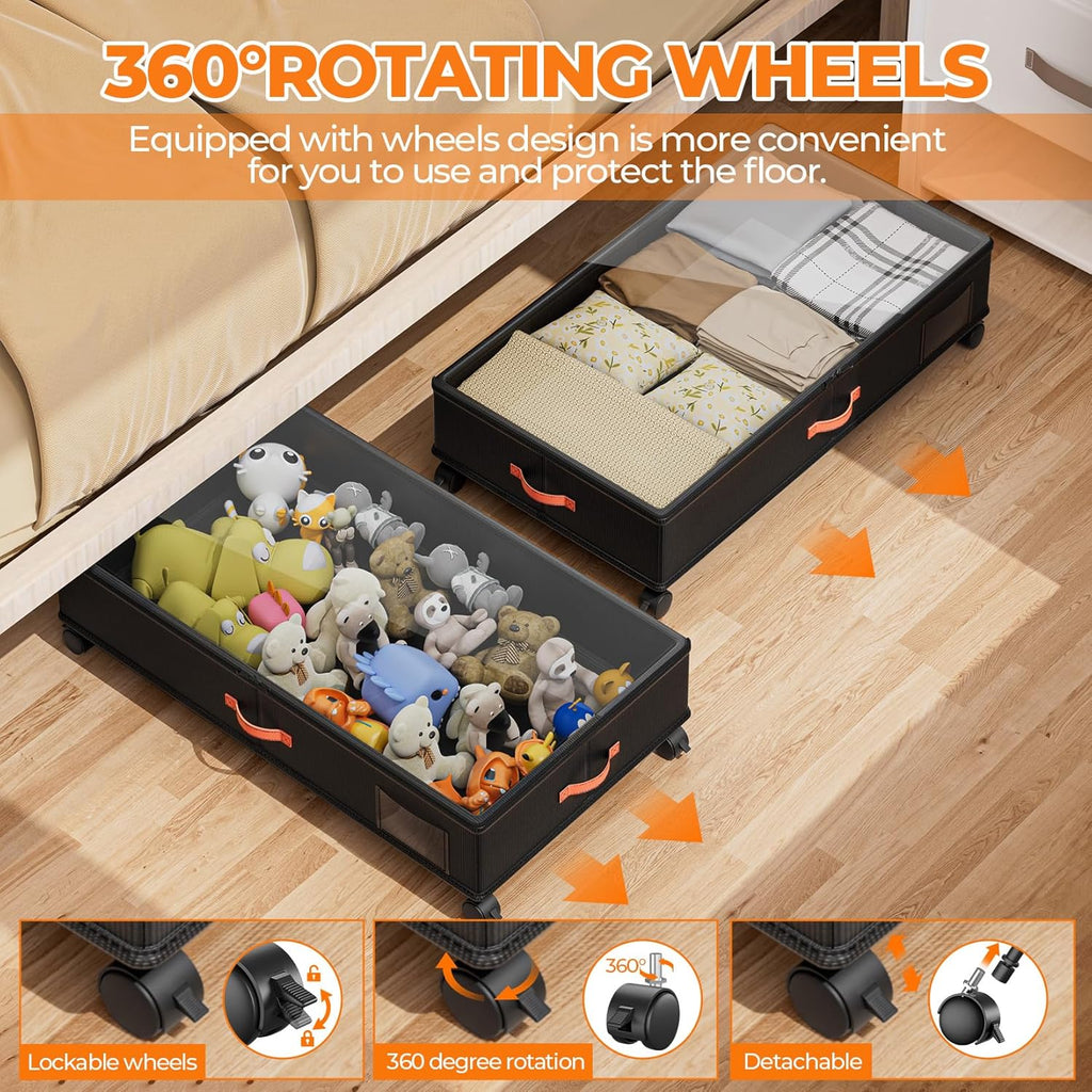 Under Bed Storage with Wheels,2-Pack Under Bed Storage Containers with Clear Lids,XXL Large Under the Bed Storage