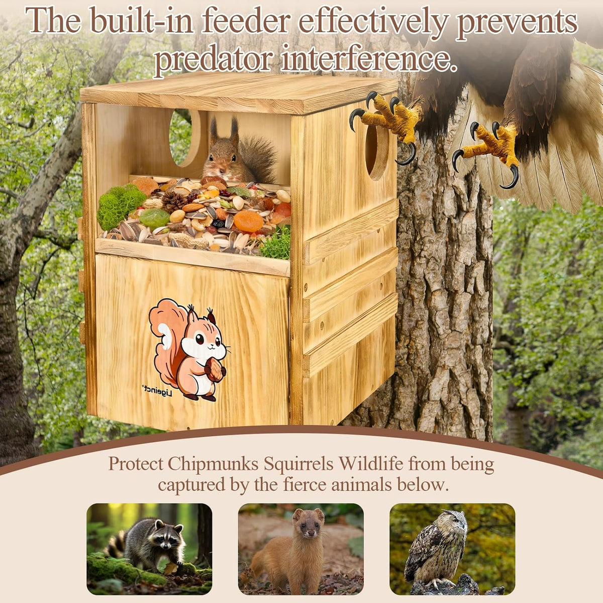 Large Outdoor 2-in-1 Squirrel House and Feeder with Secure Den Box and Nesting Box, Durable Squirrel Box for