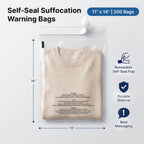 11” X 14” (200 Count) Self Seal Clear Poly Bags with Suffocation Warning