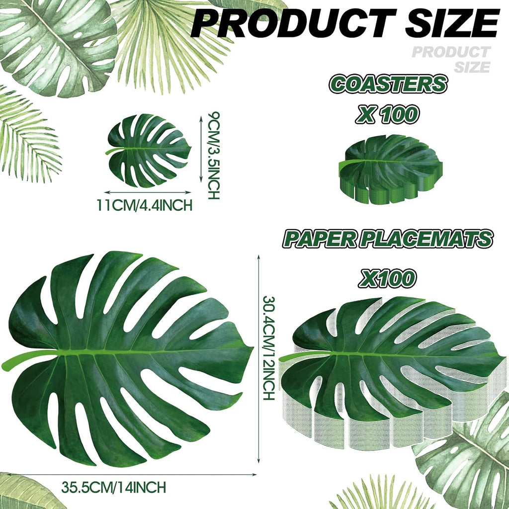 200 Pcs Palm Leaf Disposable Paper Placemats Set 12x14 Inch