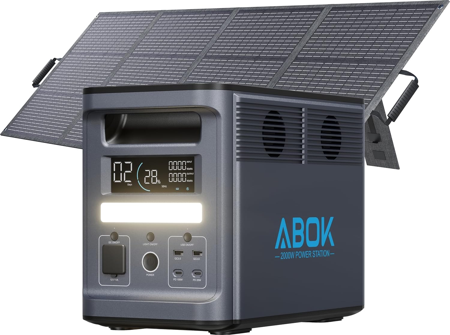 Ark2000 1536Wh 2000W Power Station with Asp200 200W Solar Panel | 8 Ports, LiFePO4, 10ms UPS, Expandable to