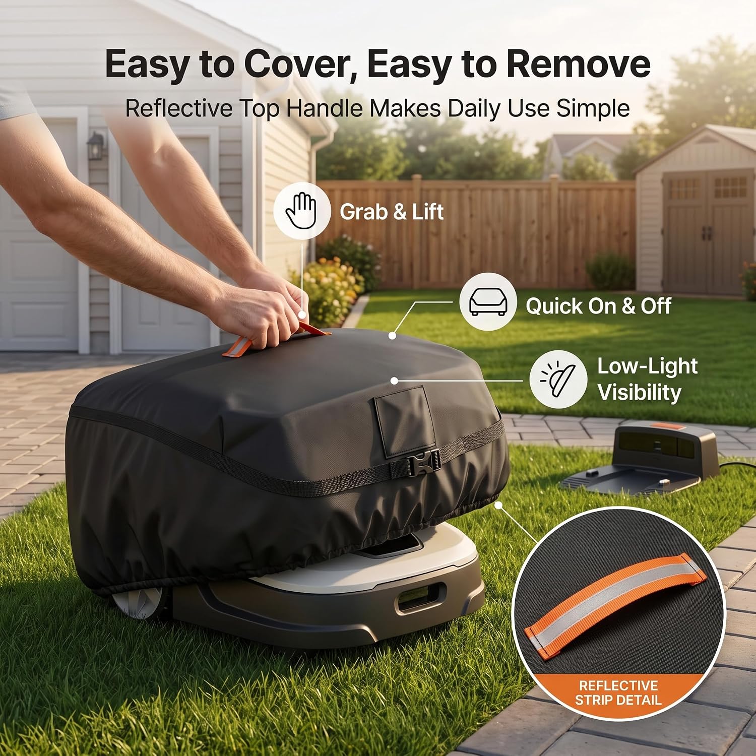 Robot Lawn Mower Cover Waterproof, 420D Heavy Duty Cover for Robotic Mowers | 420D waterproof fabric, backyard