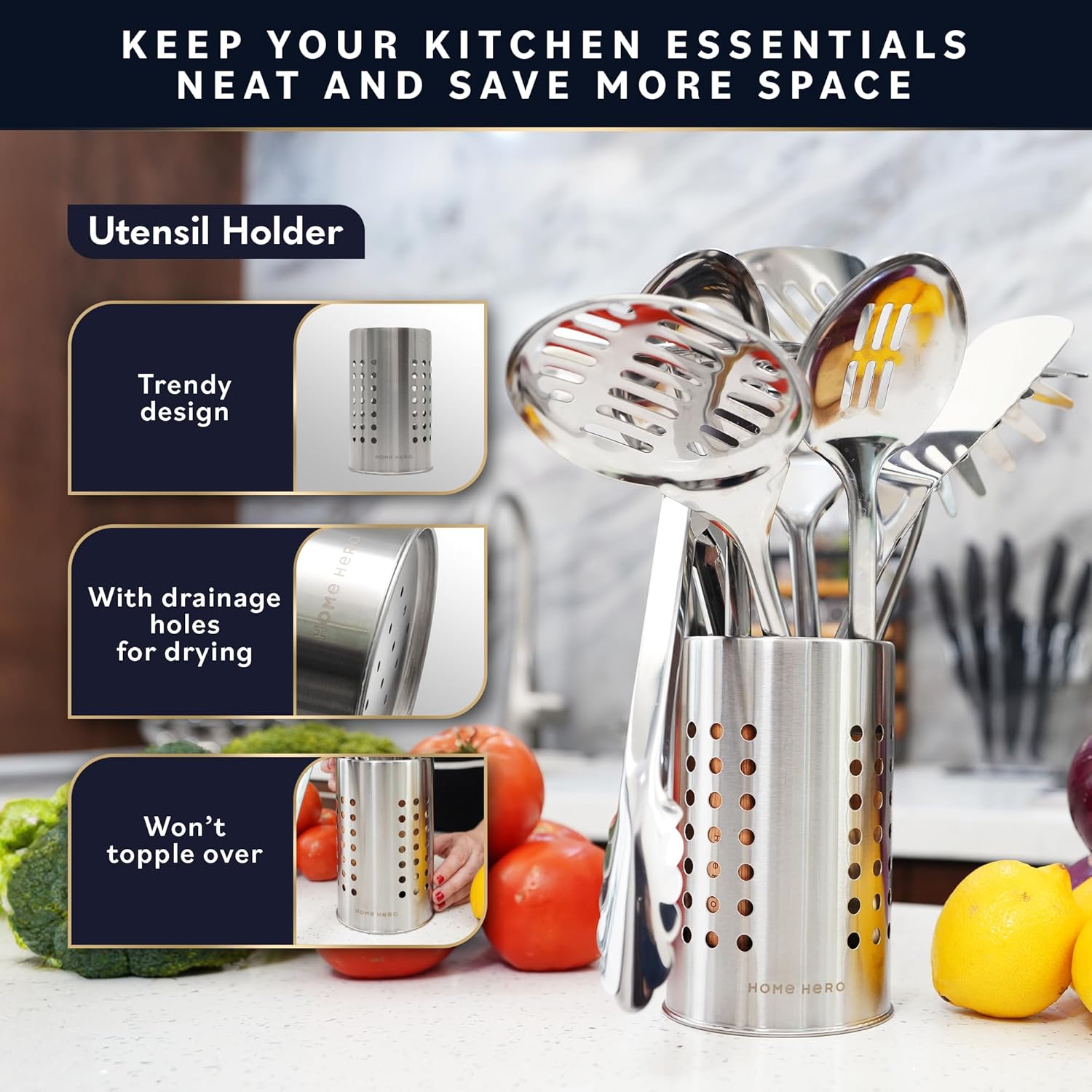 Stainless Steel Kitchen Utensils Set - Wood Handle Nonstick Stainless Steel Cooking Utensils Set - Heat Resistant