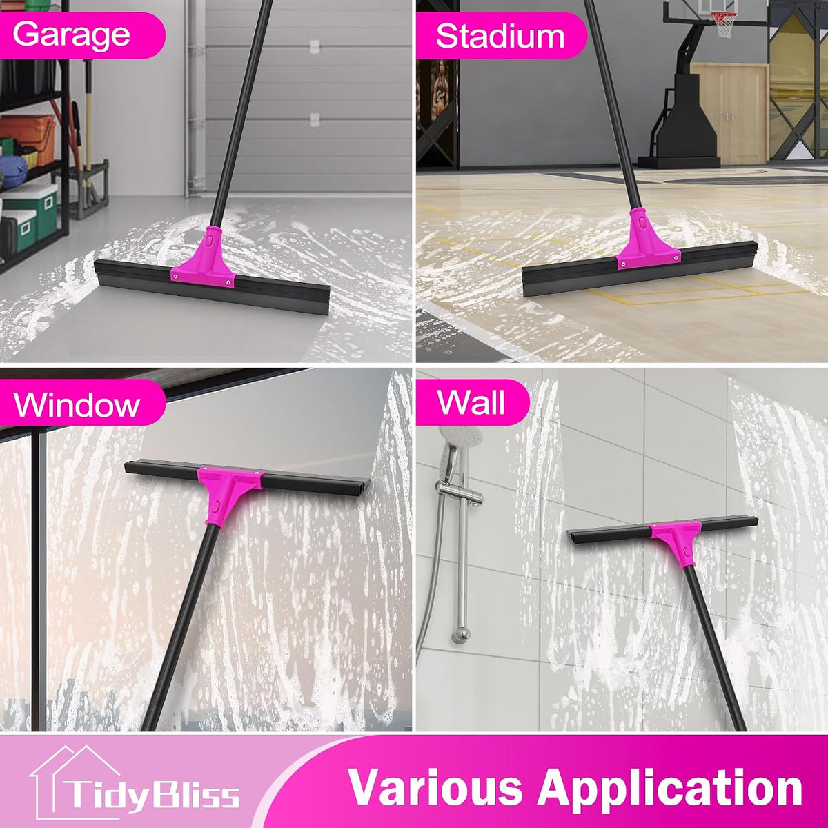 Floor Squeegee Heavy Duty with 58.3 inches Long Handle, Rubber Foam Water Scraper Broom Epoxy Wiper Mop for Cleaning