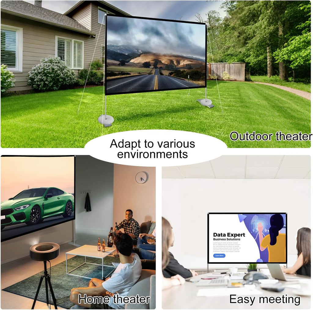 Outdoor Projector Screen with Stand 100 Inch: Portable Projection Screen 16:10 4K HD Outdoor Movie Screen with Carry