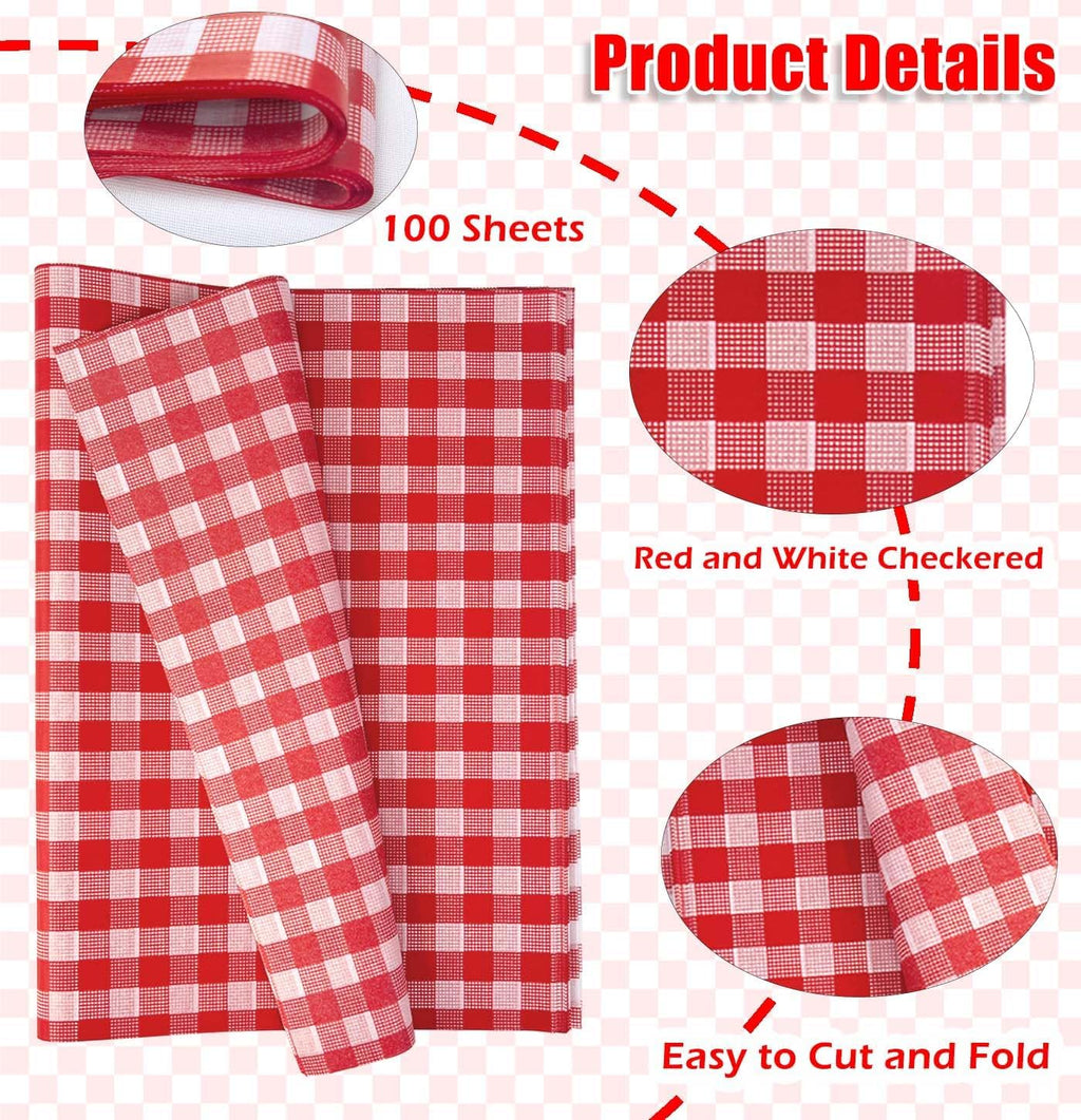 100 Sheets Gingham Tissue Paper 14 x 20 Inches Red and White Checkered Tissue Paper for Gift Bags Bulk Wrapping