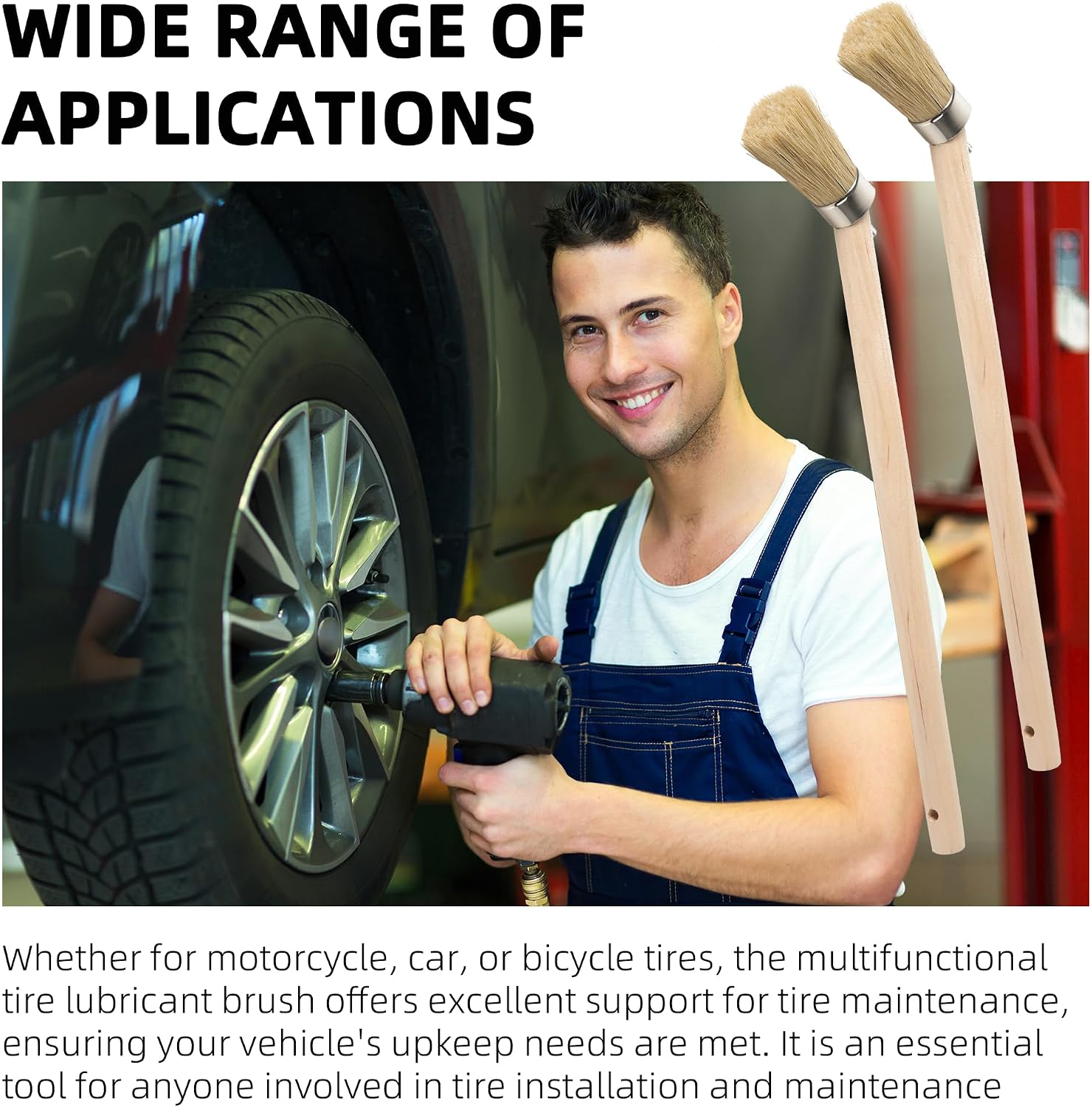 (2-Pack) Tire Lube Brush for Cleaning Tires and Wheels, Tire Shine Brush, Grease Brush Applicator with 45-Degree