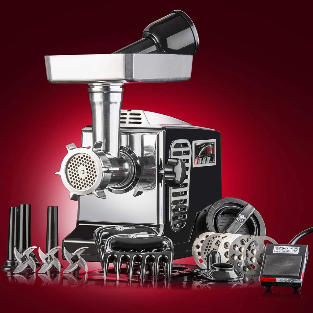 Turboforce II 4000 Electric Meat Grinder | Grinds Soft Bones | Foot Pedal | 6 Grinding Plates | Stainless Steel