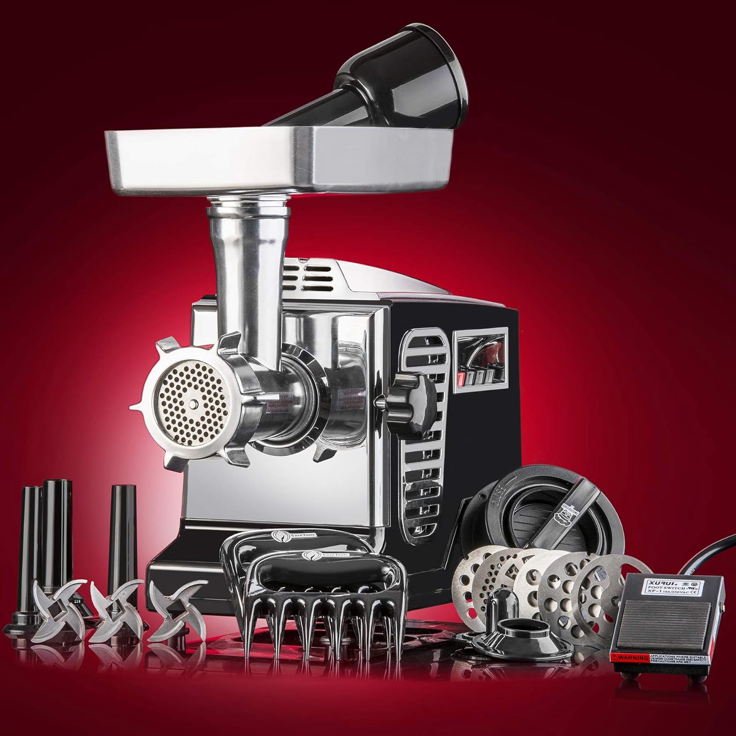 Turboforce II 4000 Electric Meat Grinder | Grinds Soft Bones | Foot Pedal | 6 Grinding Plates | Stainless Steel