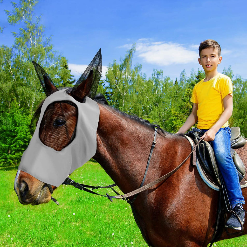 2 Pcs Horse Fly Mask with Ears, Soft Stretchy Horses Face Masks for Flies, Breathable Mesh Eye Cover, UV Protection