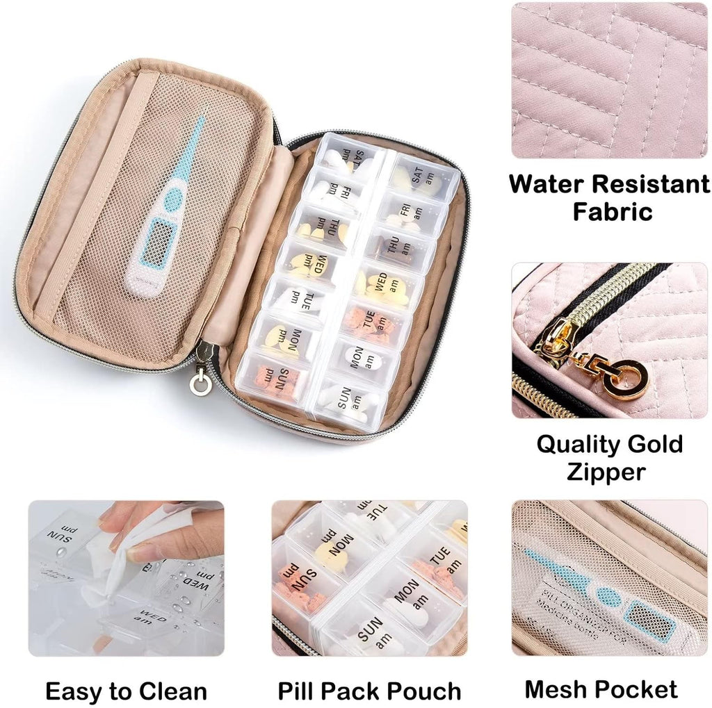 Pill Organizer Case 2 Times a Day- Weekly Medicine Organizer Travel Pill Box with Removable 7 Day Medicine Case