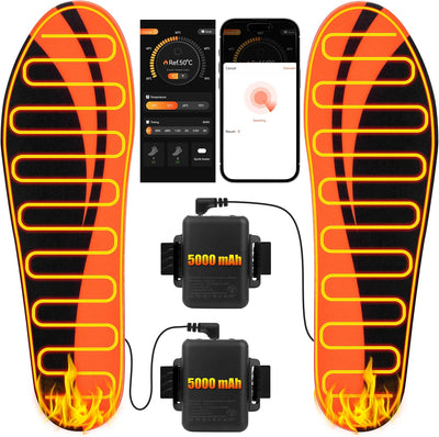 Heated Insoles Rechargeable, 5000 mAh Battery with APP Control, Foot Warmers with 4 Heating Levels for Men and Women