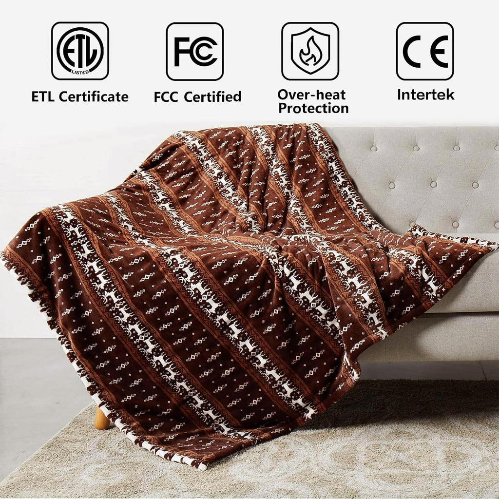 Electric Heated Blanket, Super Cozy 2-Layer Flannel Heated Throw | ETL & FCC Certified, 3 Heating Levels, 4H Auto