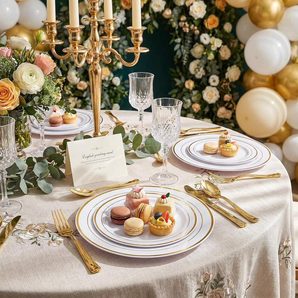 102 Pcs Gold Plastic Plates, Premium Disposable Gold Plates