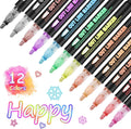 Outline Marker Self-outline Metallic Markers, 12 Colors Squiggles Shimmer Outline Markers Pen Set for Drawing Art